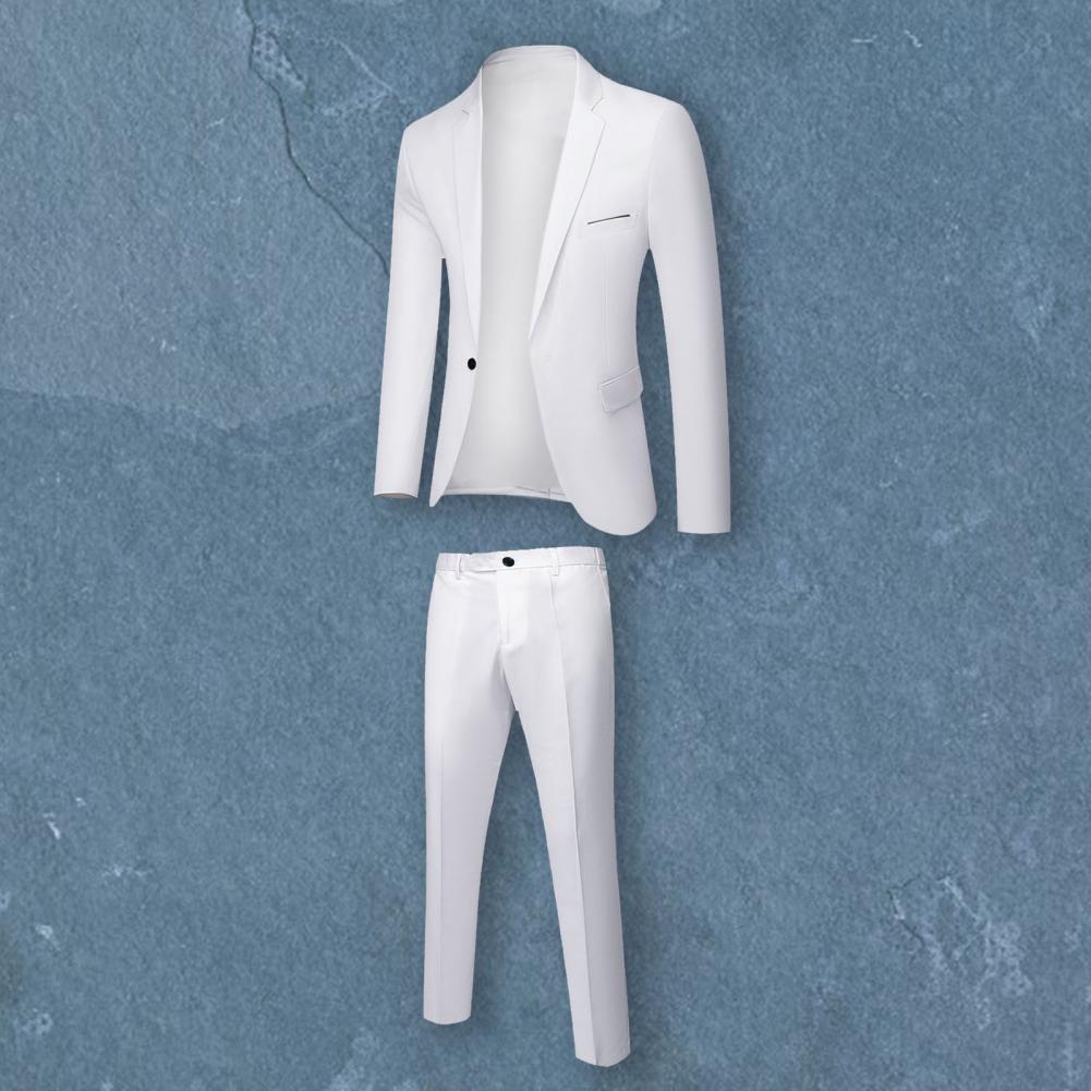 Formal Suit 2 Pieces Blazer Pants Korean Style Solid Color Single-breasted Spring Autumn Buttons Formal Suit Wedding Groom Suit