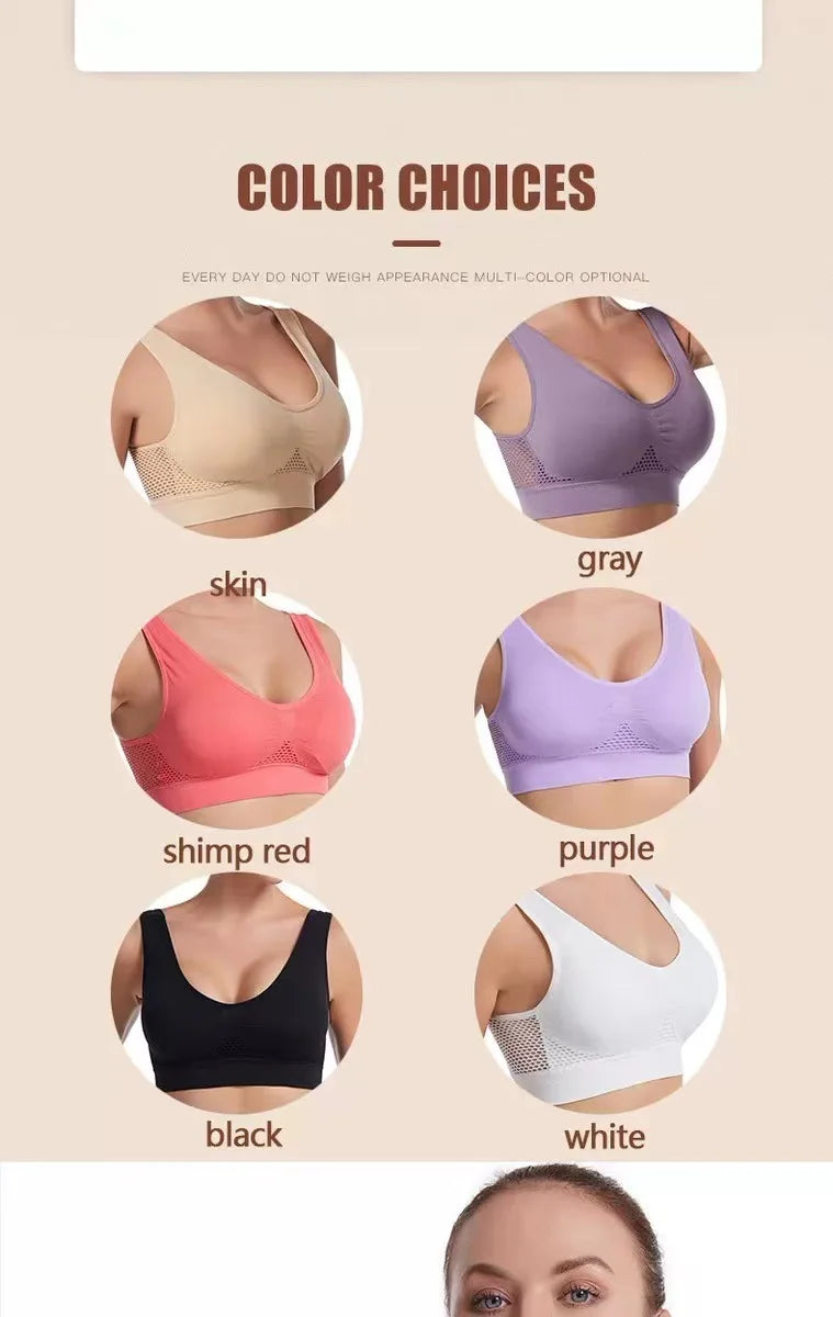 Women's Bra Push Up Seamless Bralette Woman Mesh Hollow Out Breathable Large Size Yoga Running Sports Bras Female Underwear Tops