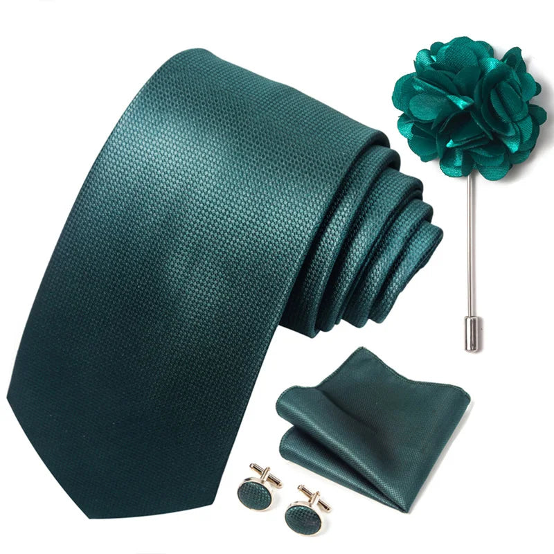 Luxury Mens Ties Floral Black Gold Ties Paisley NeckTie Pocket Square Cufflinks Brooch Set Men's Wedding Party Tie