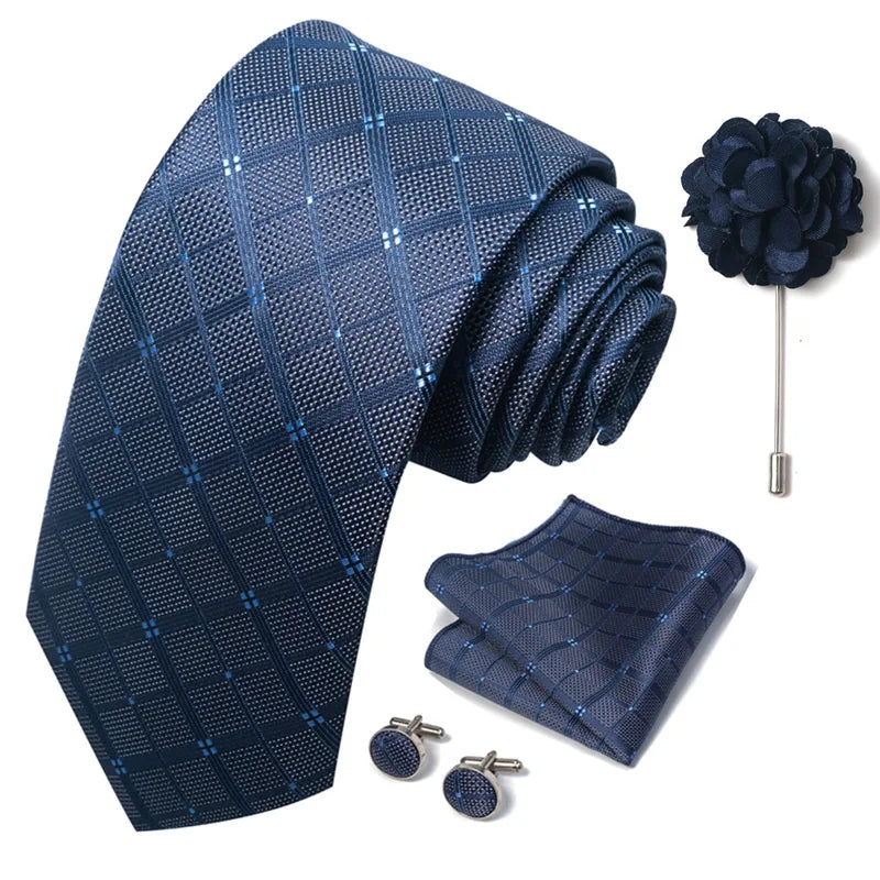 Luxury Mens Ties Floral Black Gold Ties Paisley NeckTie Pocket Square Cufflinks Brooch Set Men's Wedding Party Tie