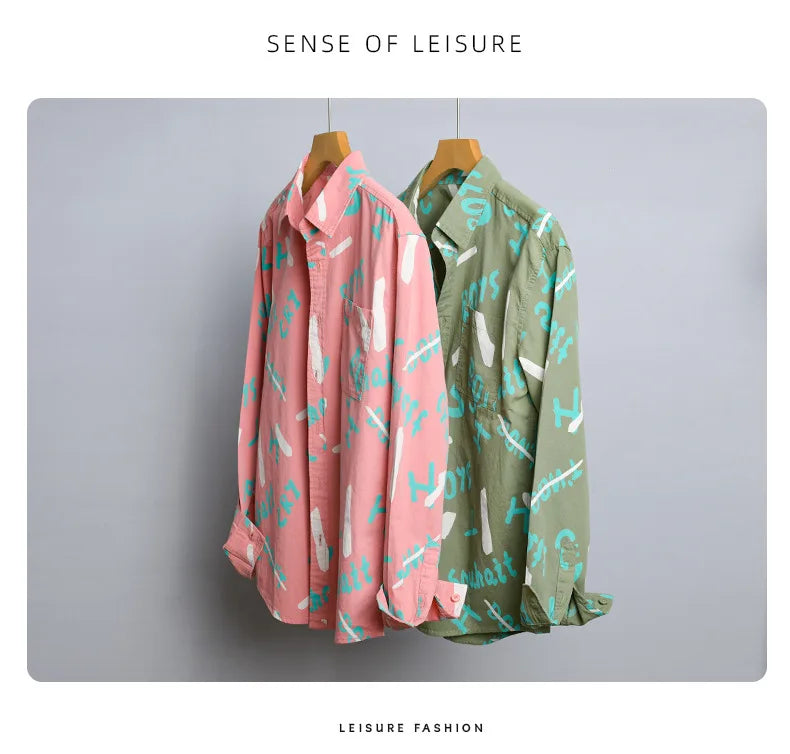 Spring Autumn Men's Clothing Design Sense Simple Long Sleeve Letter Printed Shirt Trendy Casual Fashion Versatile Men's Blouse