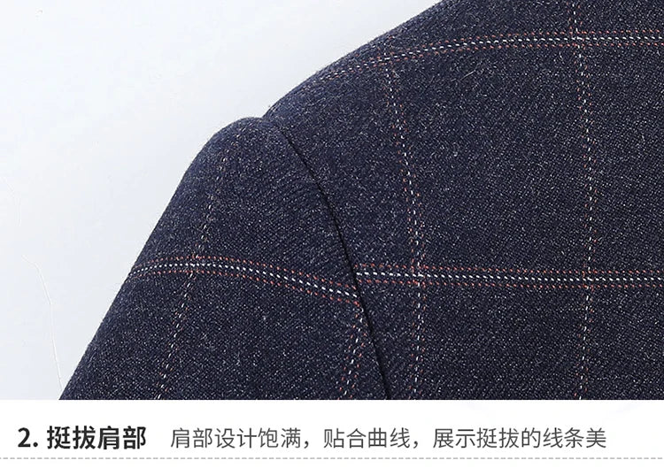 2024 New Spring and Autumn Coat Middle-aged Slim Fashion Handsome All Matching Plaid Suit Men Casual Polyester Blazer Mujer