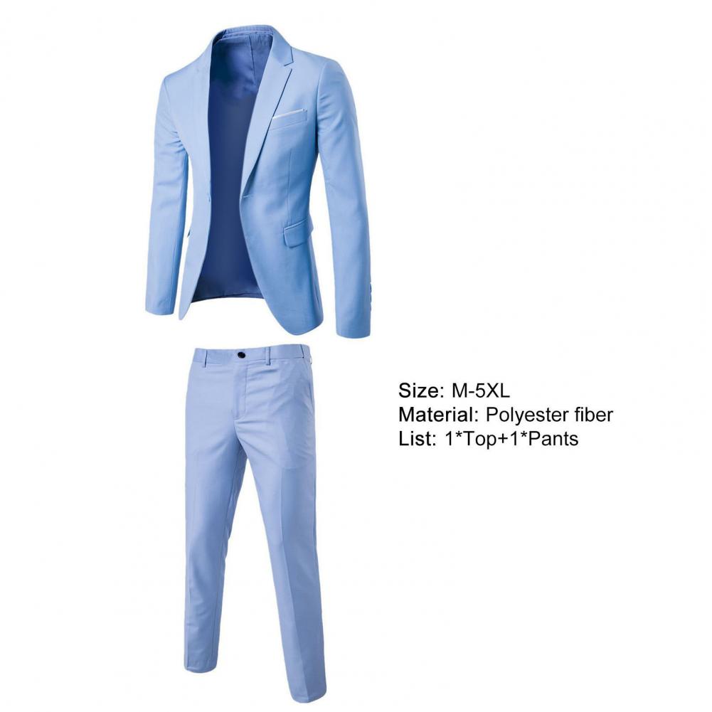 Formal Suit 2 Pieces Blazer Pants Korean Style Solid Color Single-breasted Spring Autumn Buttons Formal Suit Wedding Groom Suit
