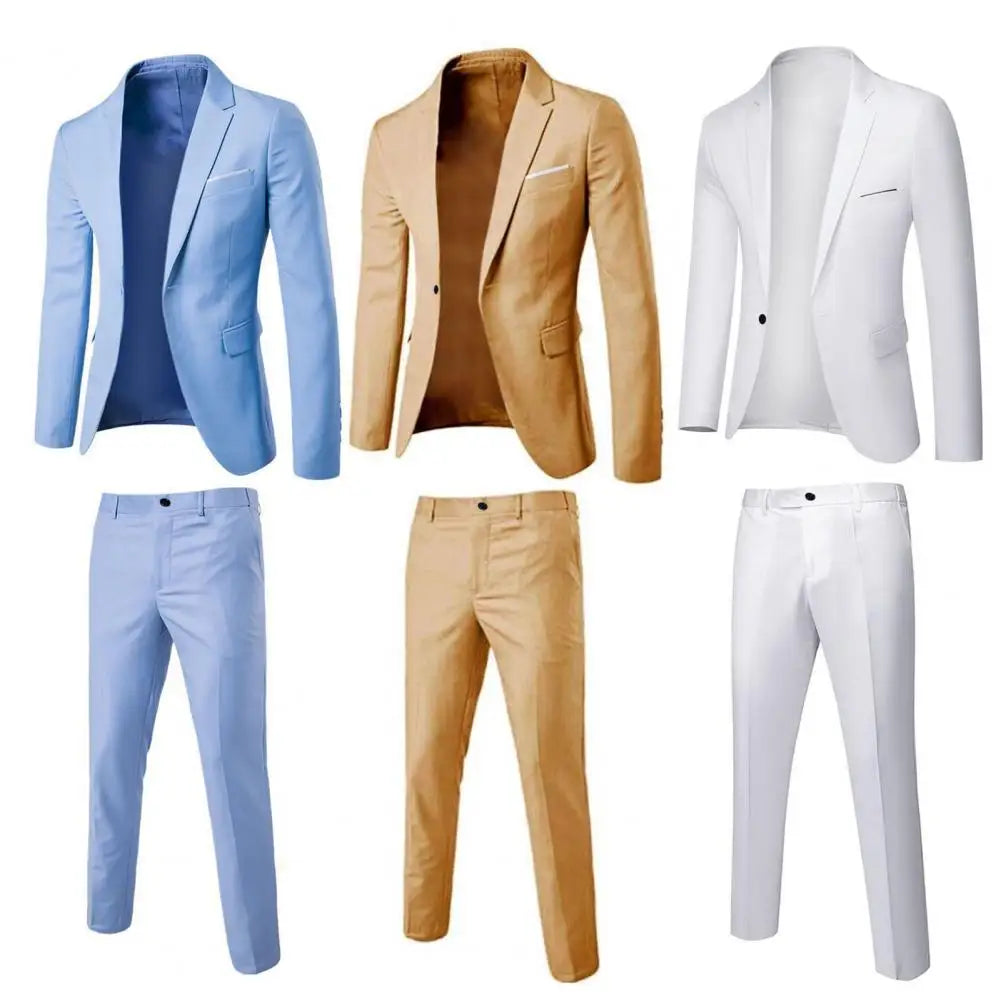 Formal Suit 2 Pieces Blazer Pants Korean Style Solid Color Single-breasted Spring Autumn Buttons Formal Suit Wedding Groom Suit