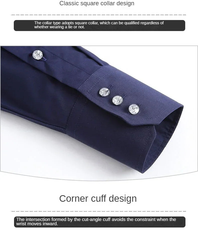 Men's Dress Shirt Autumn Spring Long Sleeve Business Blue Casual Shirts Female Coat Slim-fit Non-ironing Solid Color Black