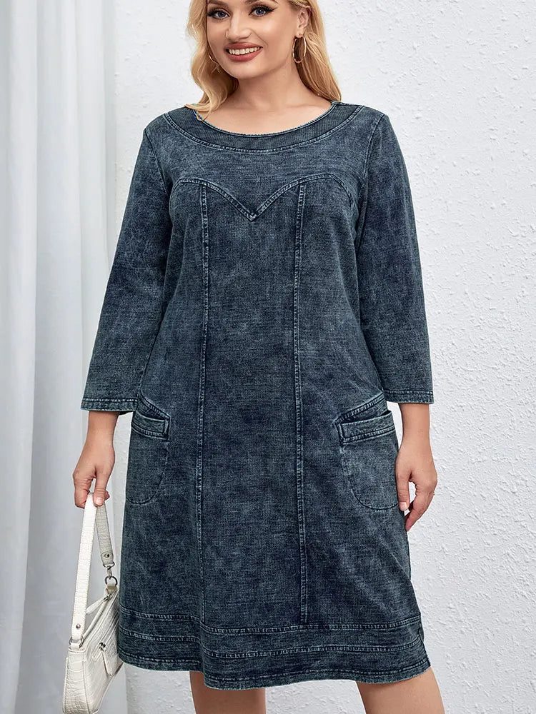 Women's plus Size Casual Denim Dress Loose Fit Mini Dress Multiple Colors Available