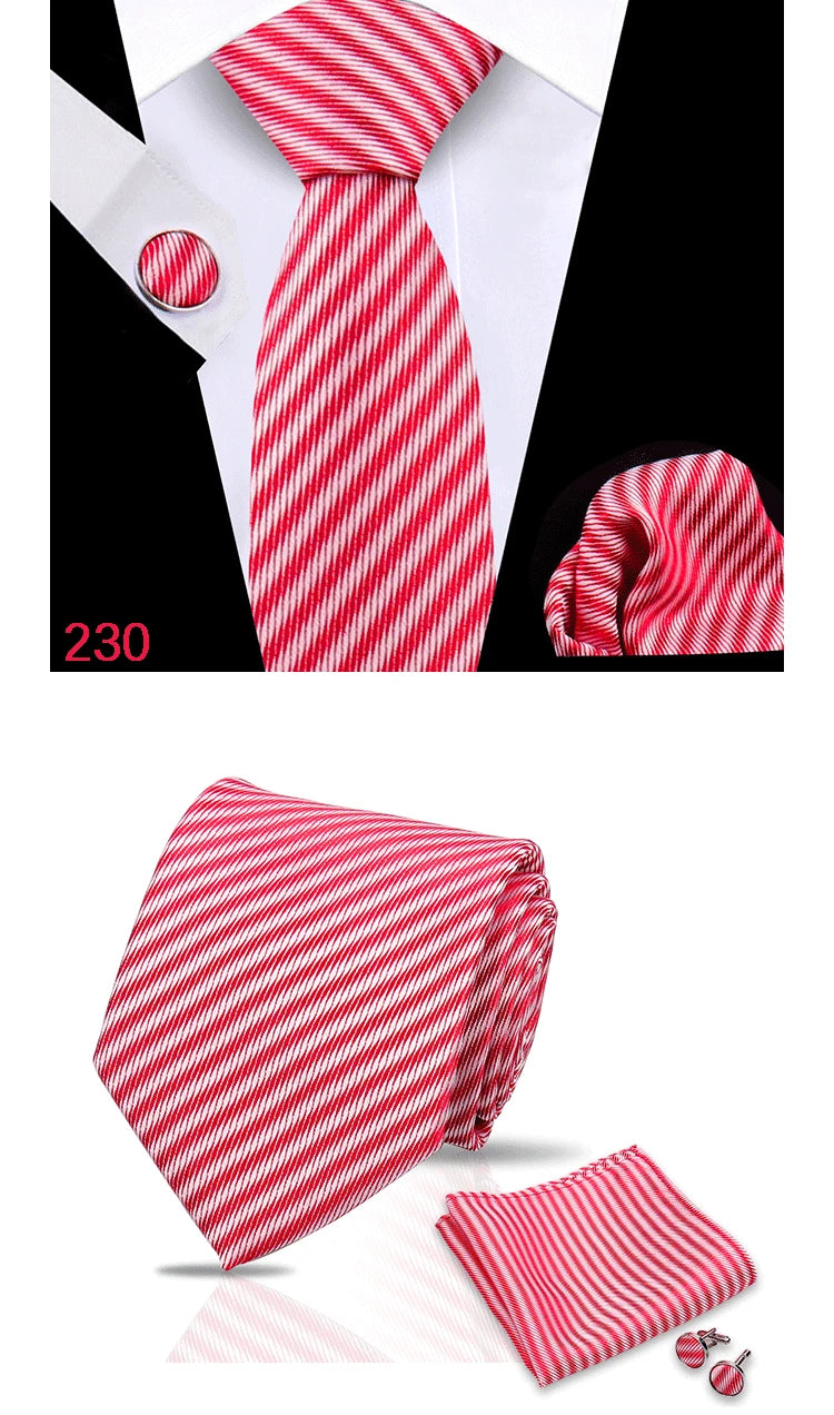 Luxury Plaid Tie For Mens Necktie Handkerchief Pocket Square Cufflinks Set Jacquard Woven Ties Wedding Business Accessories
