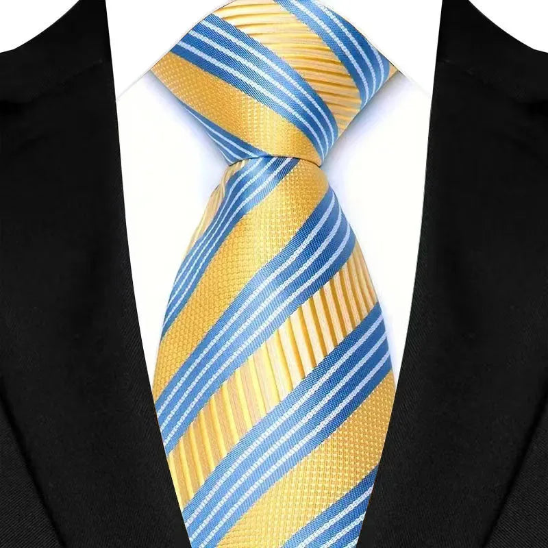 Luxury 8CM Mens Necktie Yellow Color Dot Stripes Solid Ties For Man Groom Jacquard Woven Neck Tie For Business Wedding Party