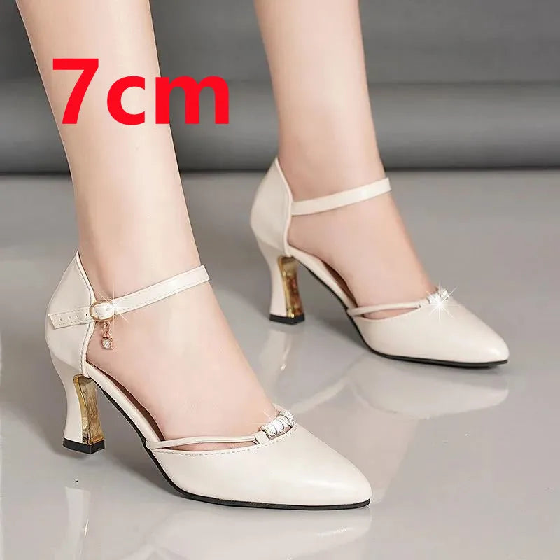 Women Cute Pointed Toe Black Buckle Strap High Heel Shoes Lady Casual Red Comfort Summer Stiletto Heels for Office & Party G6006