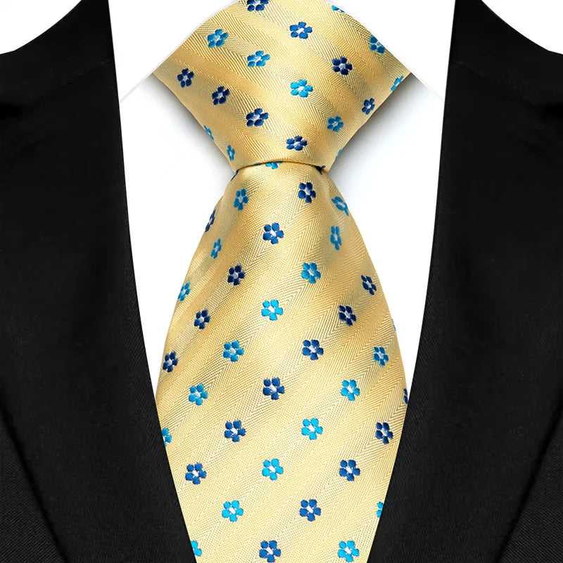 Luxury 8CM Mens Necktie Yellow Color Dot Stripes Solid Ties For Man Groom Jacquard Woven Neck Tie For Business Wedding Party