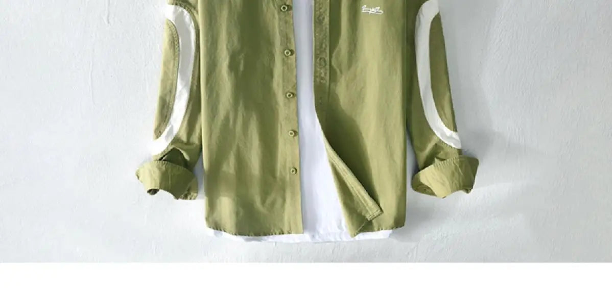 2024 New Spring and Summer Fresh Leisure Loose Embroidery Spliced Contrast Color Long Sleeve Workwear Thin Men's Shirt Coat