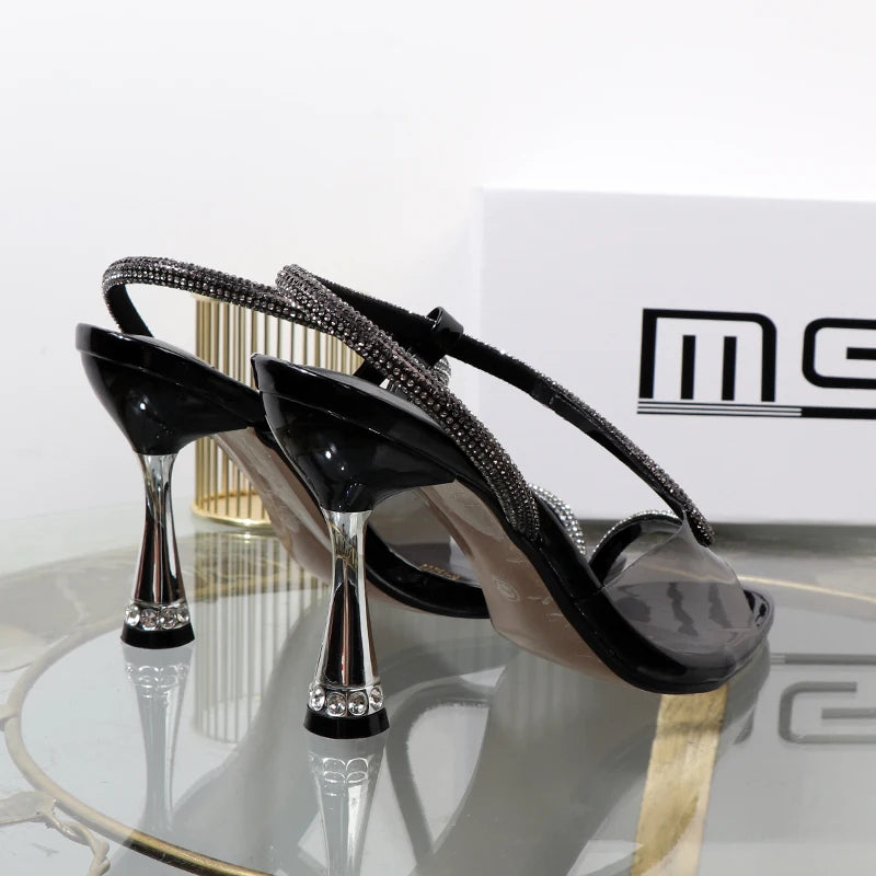 elegant woman heeled shoes sandals in autumn 2023 pointed rhinestones with stiletto heels transparent belts to wear women shoes