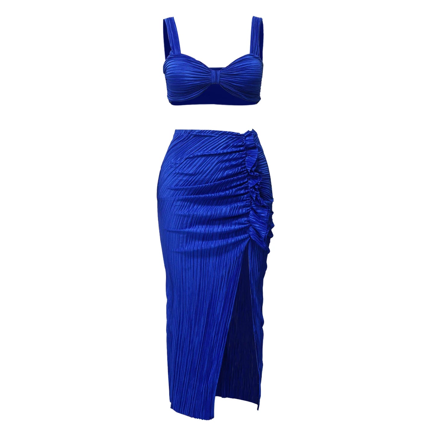 Summer Dresses for Women Two Pieces Set Sexy Backless Halter Top and High Waist Side Slit Pleated Skirt Matching Lady Streetwear
