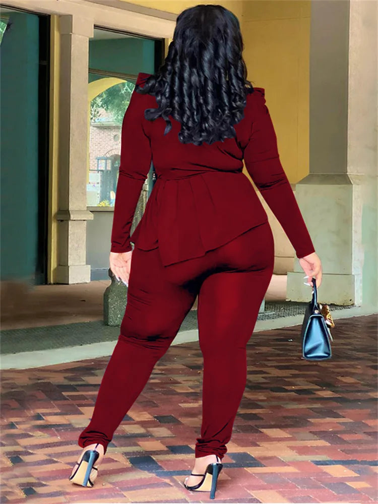 Wmstar Plus Size Two Piece Set Women Clothing Pants Sets Top Leggings Matching Office Lady Fall Clothes