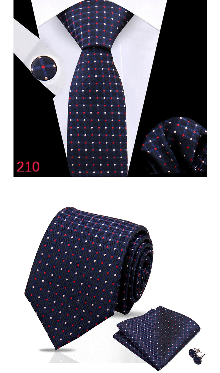 Luxury Plaid Tie For Mens Necktie Handkerchief Pocket Square Cufflinks Set Jacquard Woven Ties Wedding Business Accessories