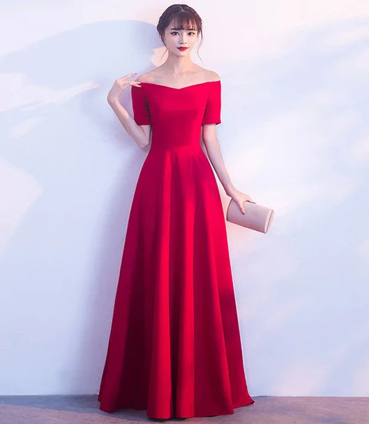 Spring Women Red Evening Party Dresses Short Sleeve V Neck Fit And Flare Long Maxi Summer Dress Lady Prom Gown Robe Longue Femme