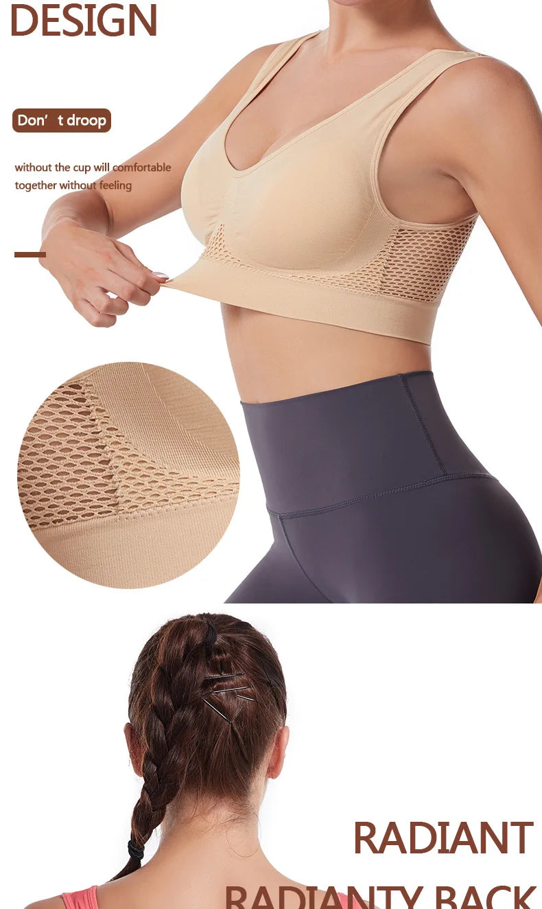 S-7XL Plus Size Grid Air Holes Bra sports without underwire Women's Underwear Shock-proof Yoga Running Brassiere Hollow out Vest