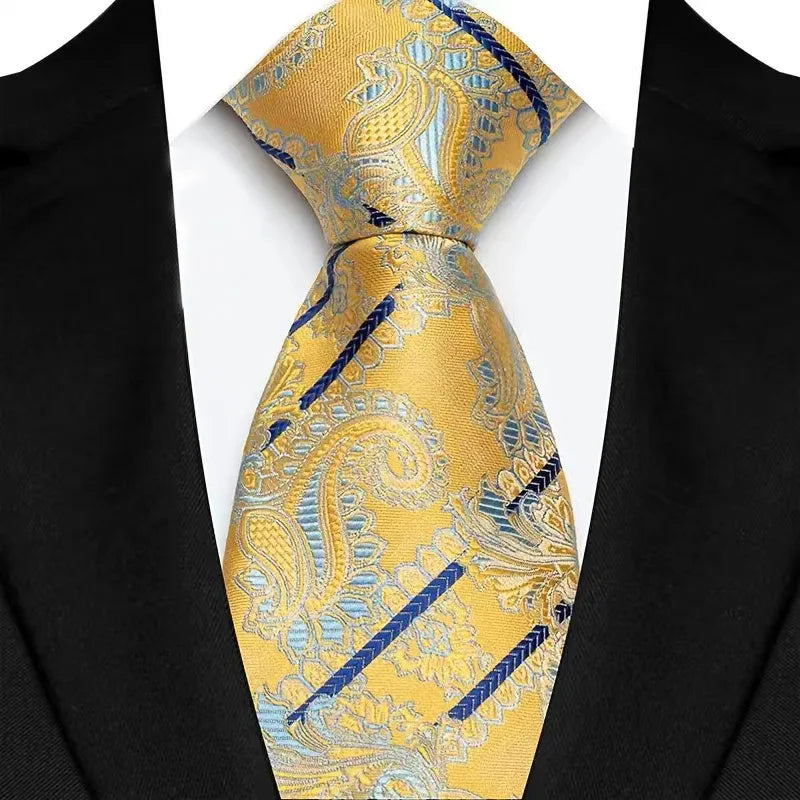 Luxury 8CM Mens Necktie Yellow Color Dot Stripes Solid Ties For Man Groom Jacquard Woven Neck Tie For Business Wedding Party