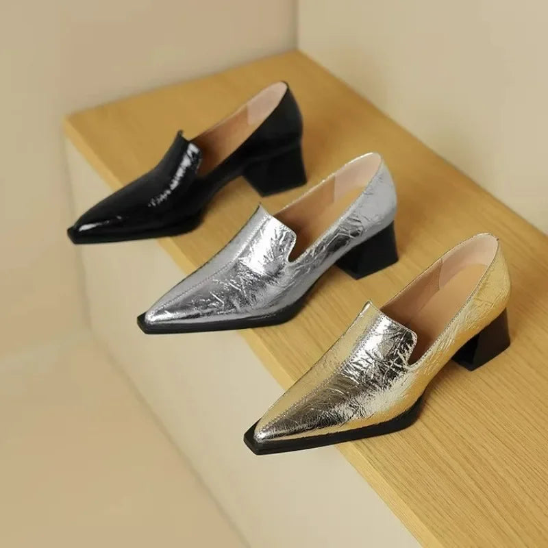2025 Sapatos Femininas Women Light Weight European Stylish Elegant Black Square Heel Shoes Lady Casual Office Party Shoes