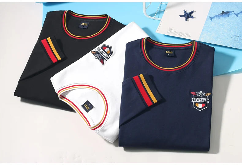 Spring New Men' T-Shirts Round Neck Solid Color Long sleeved Tops Bruce&Shark Thicken Stretch Cotton Men's Clothing Korea Style