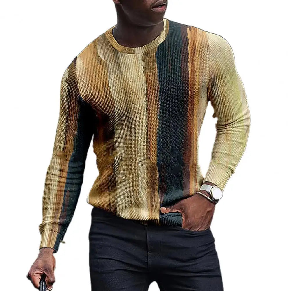 Practical Men Sport Shirts Stylish Anti-deform Men Sweater Patchwork Long Sleeve Pullover Sweater