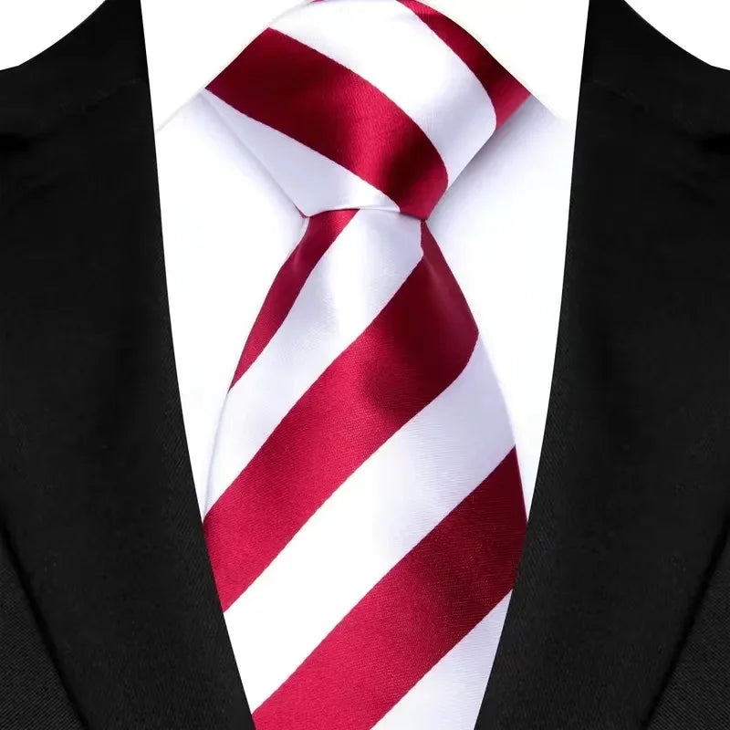 Luxury 8CM Mens Necktie Red Color Solid Stripes Paisley Ties For Man Groom Jacquard Woven Neck Tie For Business Wedding Party