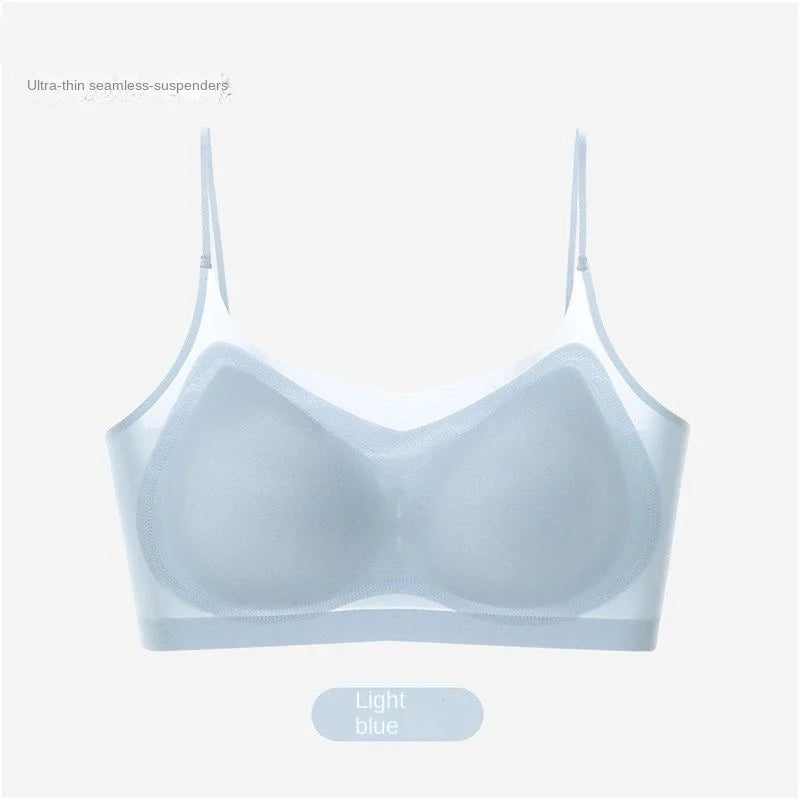 Ultra-thin breathable ice silk bra Women's underwear seamless halter vest U-shaped back pull together