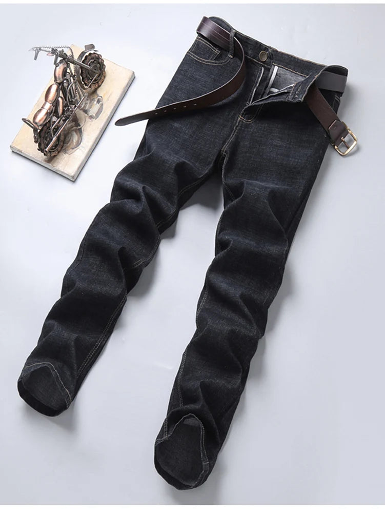 2024 NEW Men's Classic Style Casual Stretch Slim Jean Pants Male Brand Denim Trousers Black Blue Fashion Business Jeans