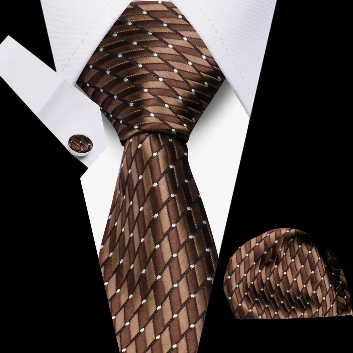 Tie Men Business Necktie Set Classic Plaid Cufflinks Handkerchief For Suit Wedding High Quality 3pcs Ties Sets Formal Gravata