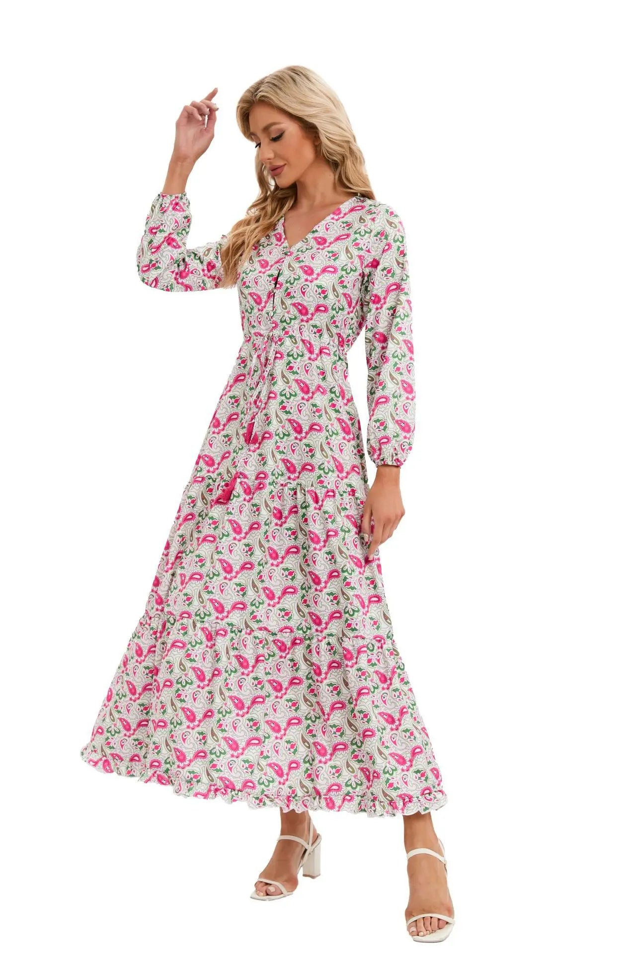 Elegant Women's Flower Long Dresses 2024 Spring New Bohemian Printed Dress Abıye Kadın Abiye Платье Robe Ete Femme Vestidos