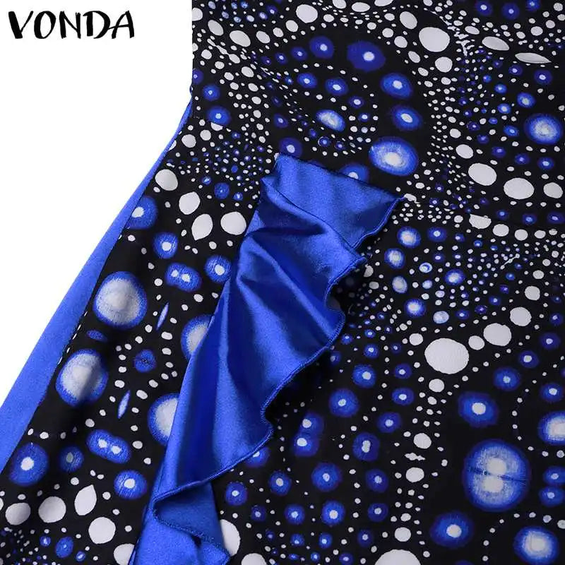 Plus Size 5XL VONDA Women One Off Sholuder Maxi Dress Bohemian Ruffled Printed Vestidos 2024 Fashion Casual Floor-Length Robe