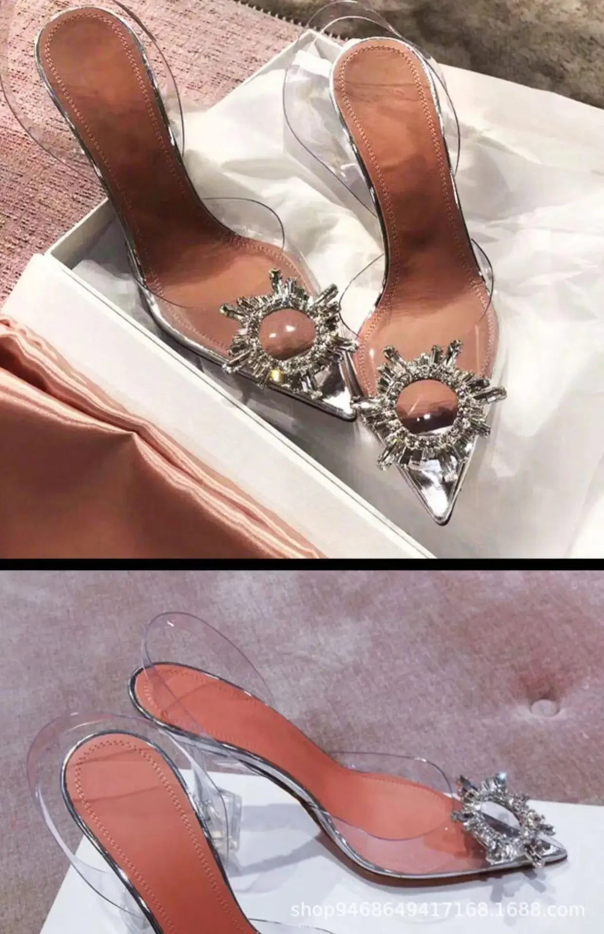 2024 Women Pumps Luxury Crystal Slingback High Heels Ladies Summer Shoes Pumps Woman Heeled Party Wedding Shoes Plus Size