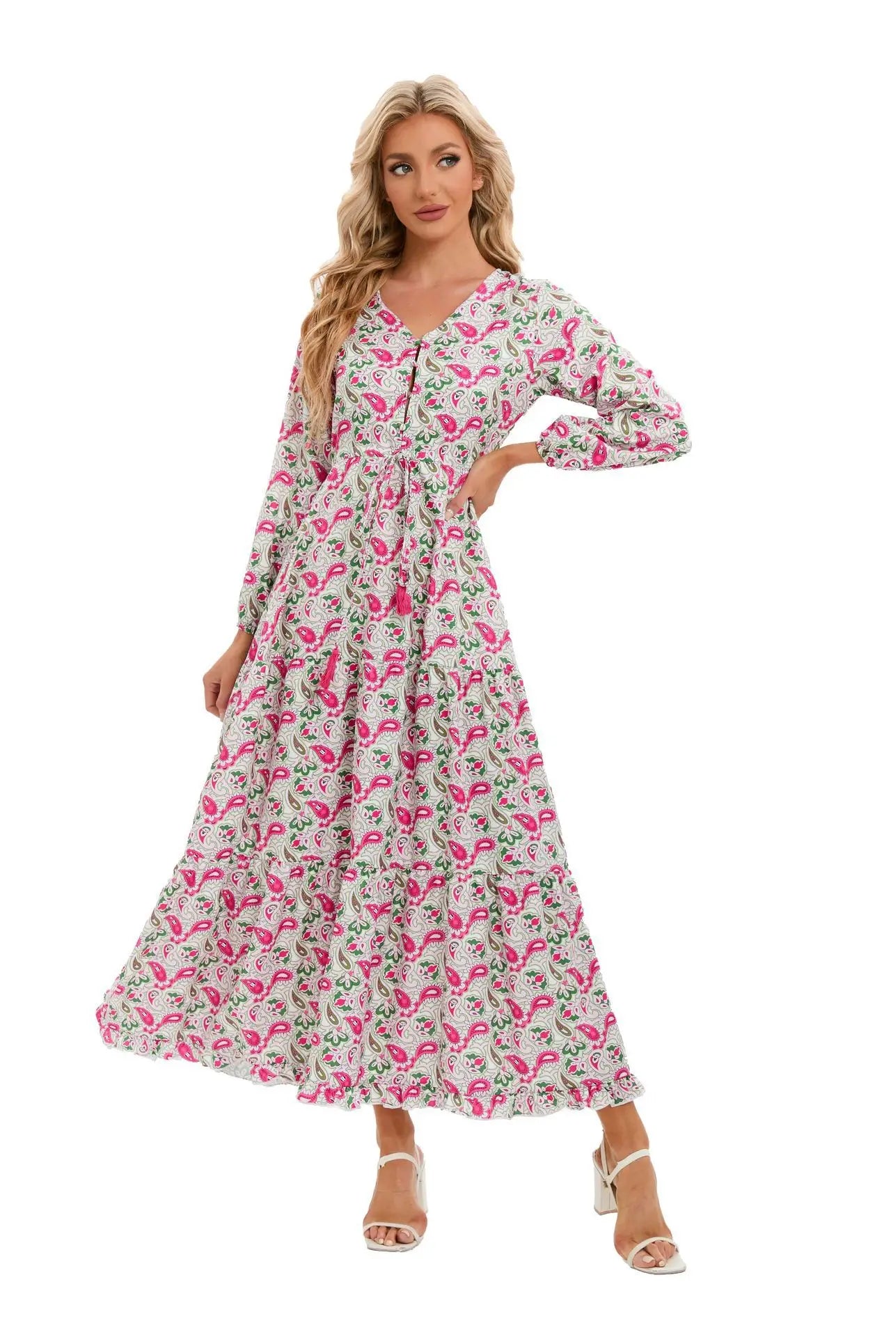 Elegant Women's Flower Long Dresses 2024 Spring New Bohemian Printed Dress Abıye Kadın Abiye Платье Robe Ete Femme Vestidos
