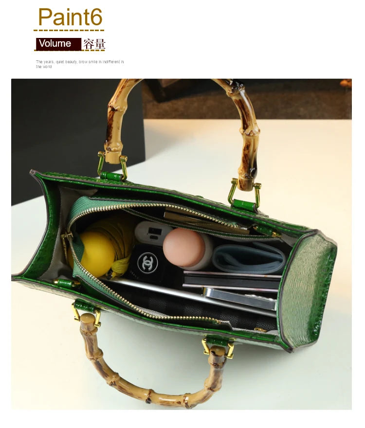 Crocodile Pattern Leather Women's Handbags Bamboo Handle Portable Tote Bag Mom Tide Shoulder Messenger Bags 2025 New Fashion