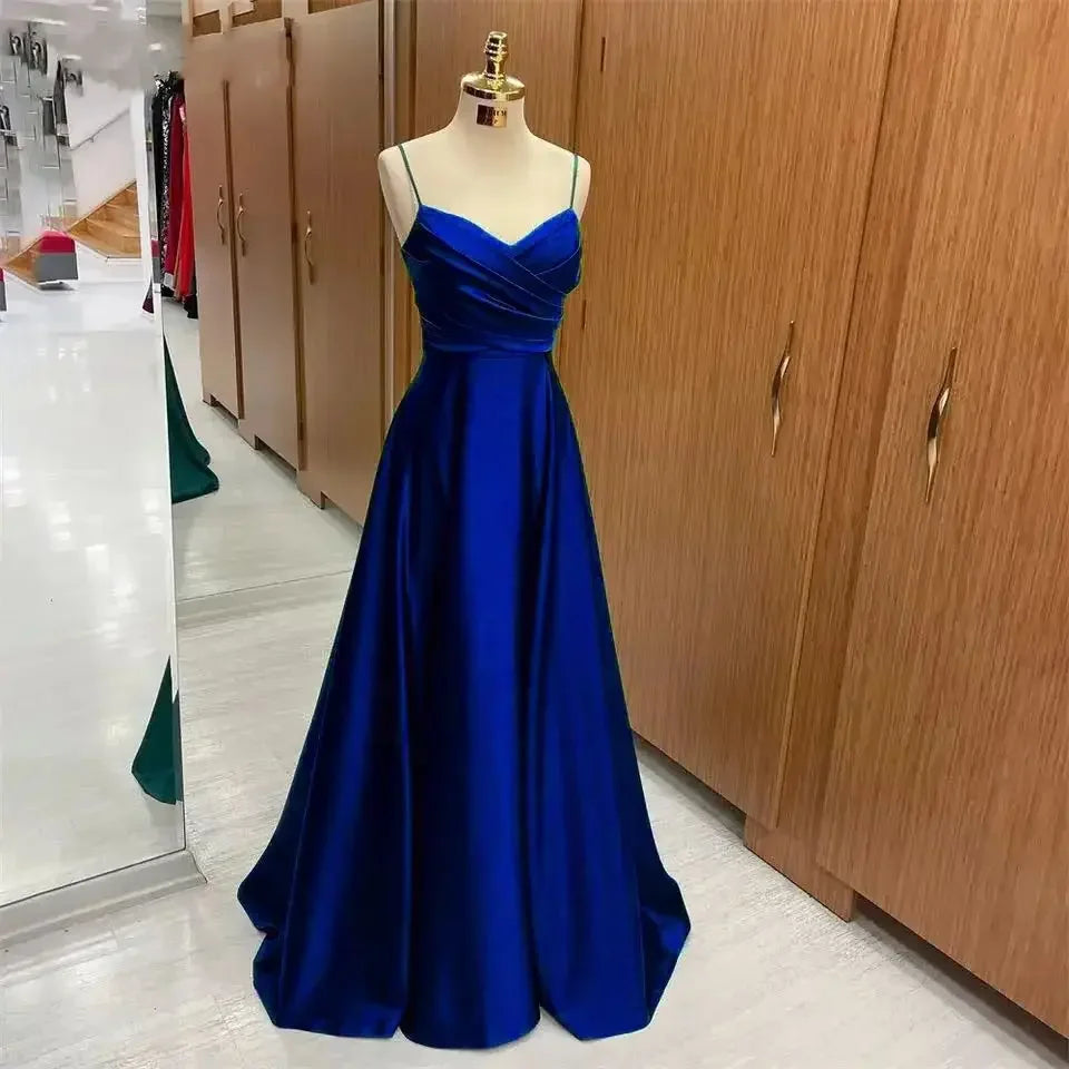 Spring and Summer New Evening Dress Women's Strap Sexy Party Birthday Banquet Evening Dress Temperament Long Satin Dress 2025