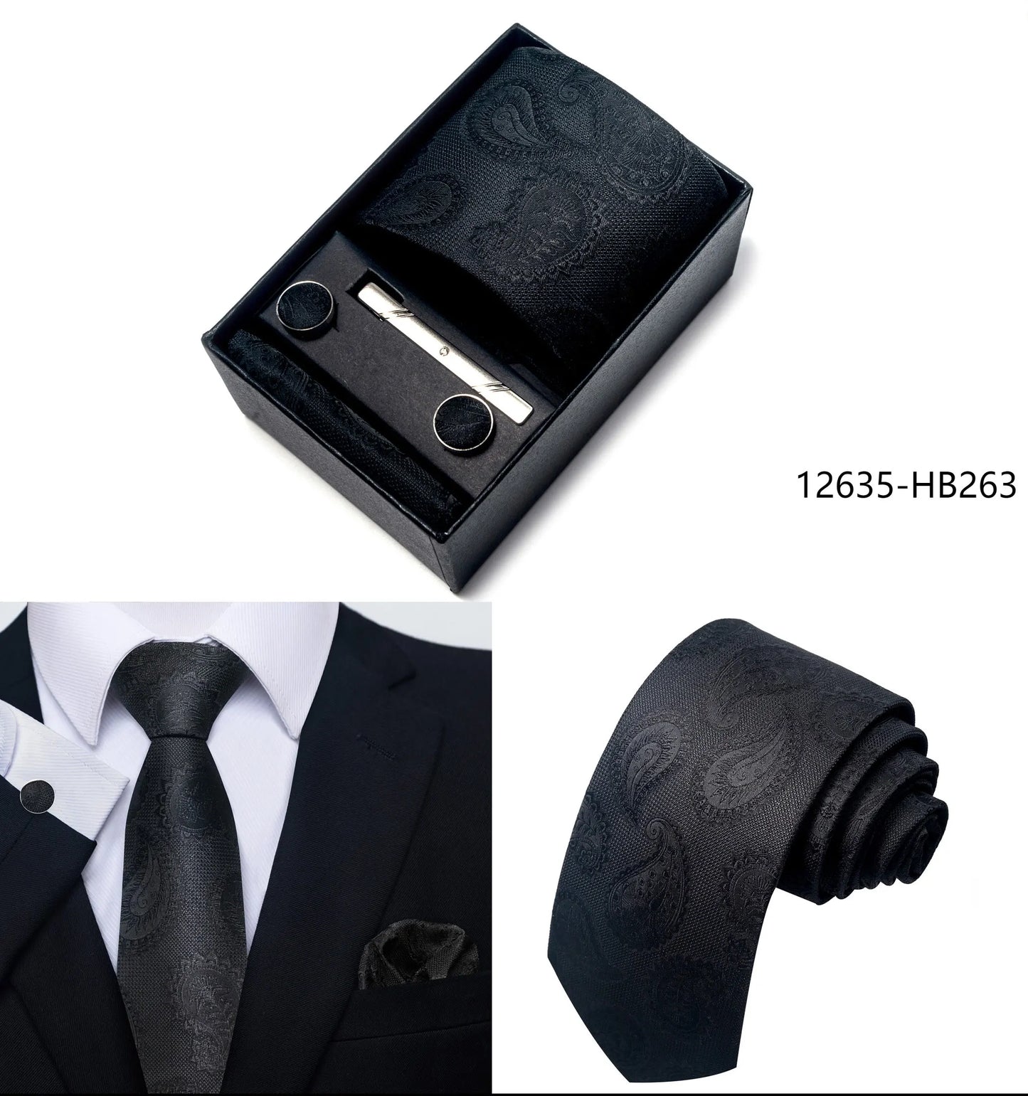 Luxury Brand 8 cm Tie Handkerchief Cufflink Clip Set For Men Wedding Gravata Suit Accessories Holiday Gift Box
