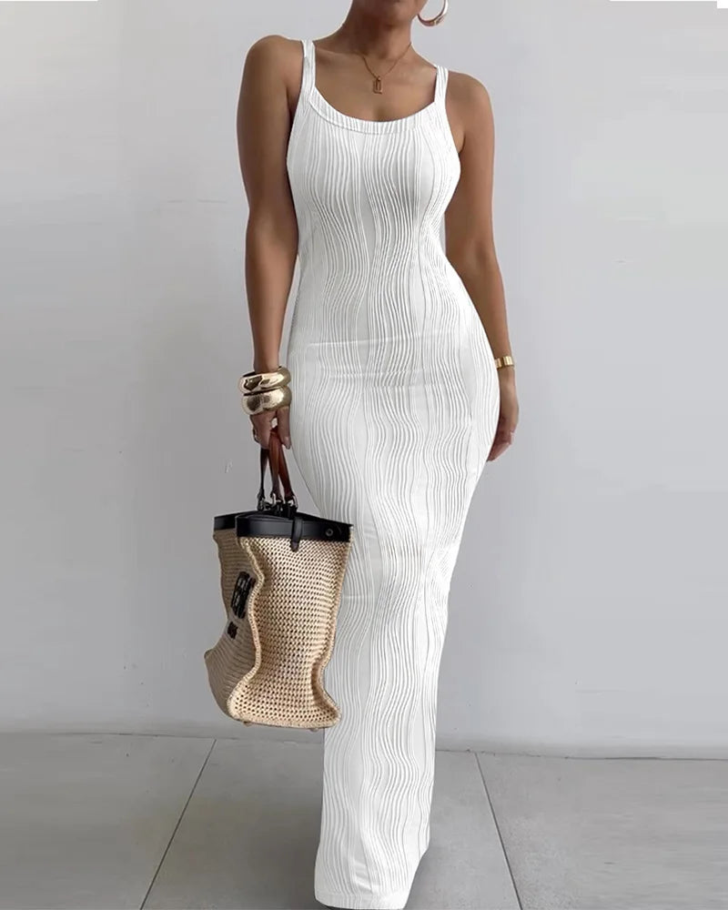 Mandylandy Tight Sexy Bodycon Dress Women Summer Slim Fits High Waist Camis Sleeveless Dress High Waist Skinny Long Dresses