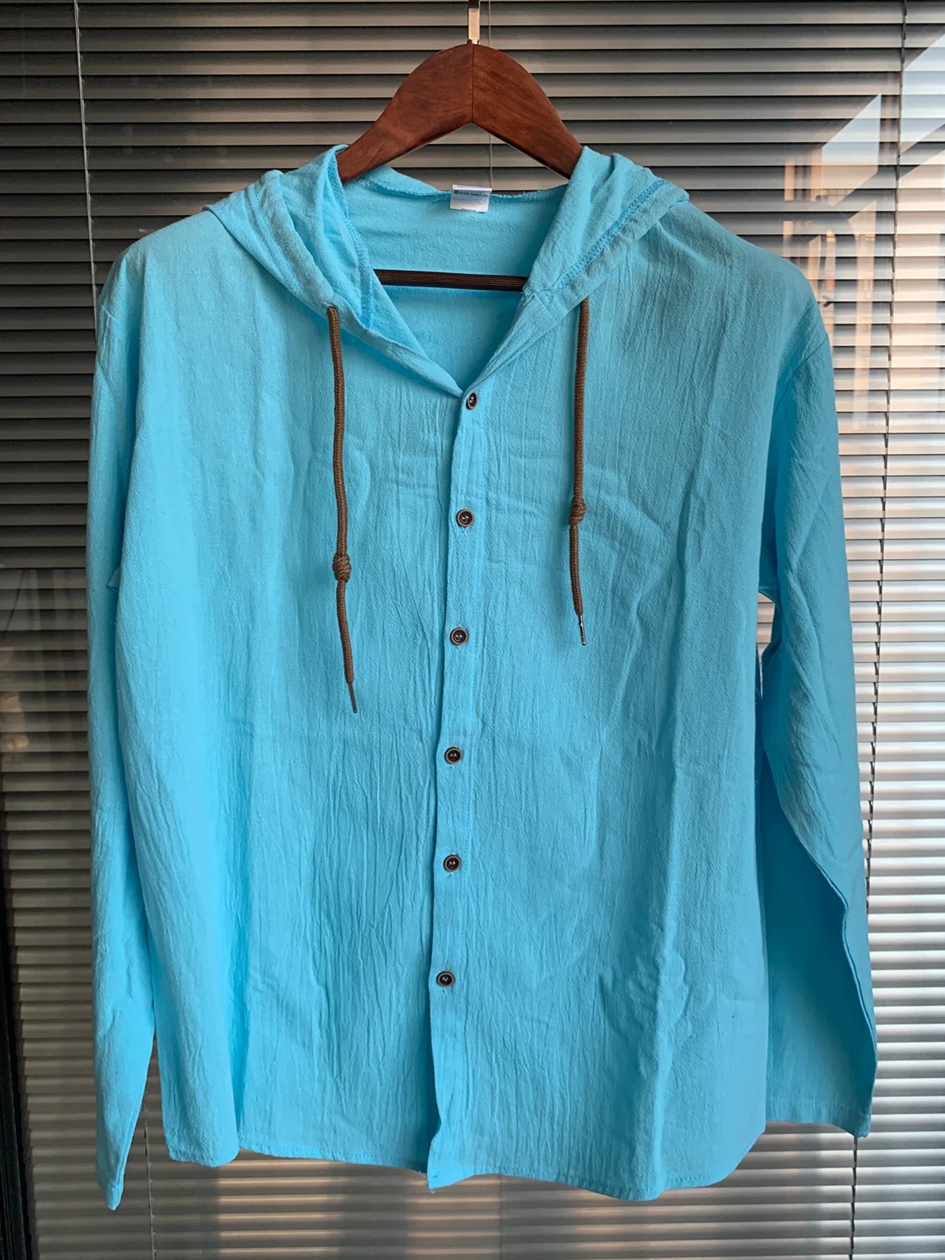 Summer Men's Linen Shirt Solid Streetwear Long Sleeve Hoodie Cardigan Clothing For Men Button Tops Casual Loose Men Hooded Shirt