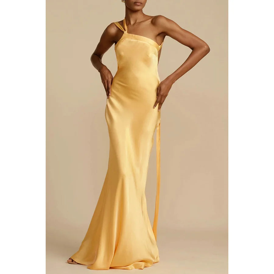 Spring Summer Slim Off Shoulder Evening Dresses Women Solid Color Slant Collar Backless Package Hip Bodycon Party Dress Female