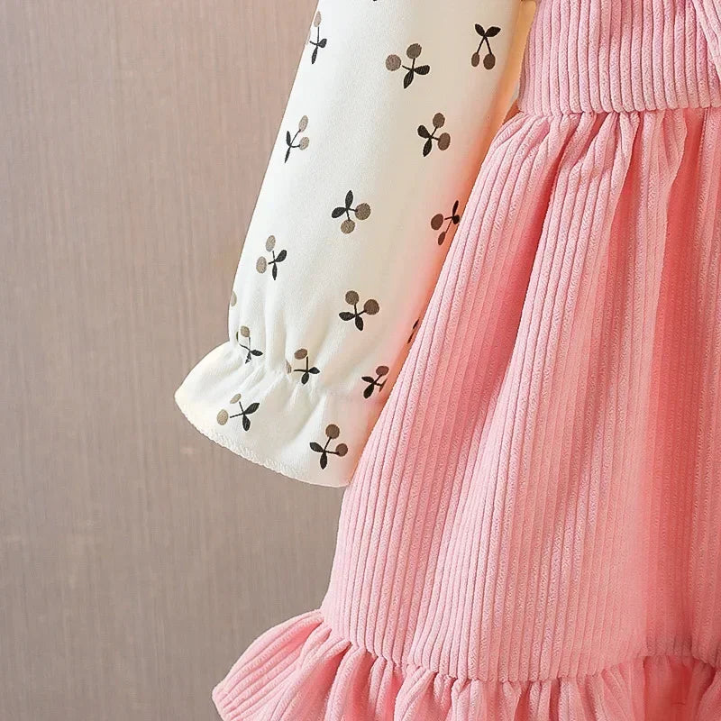 Baby Girl Dresses Spring and Autumn Floral Bear Girl Dresses Cute Long Sleeve Girls Dresses Baby Clothes Girl 
