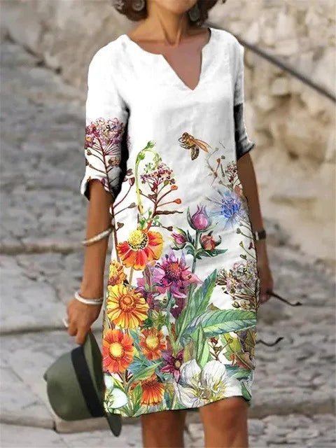 New Spring Women Loose Vintage Ruffles Dress Summer Large Big Printed Boho Casual Party Elegant Dresses