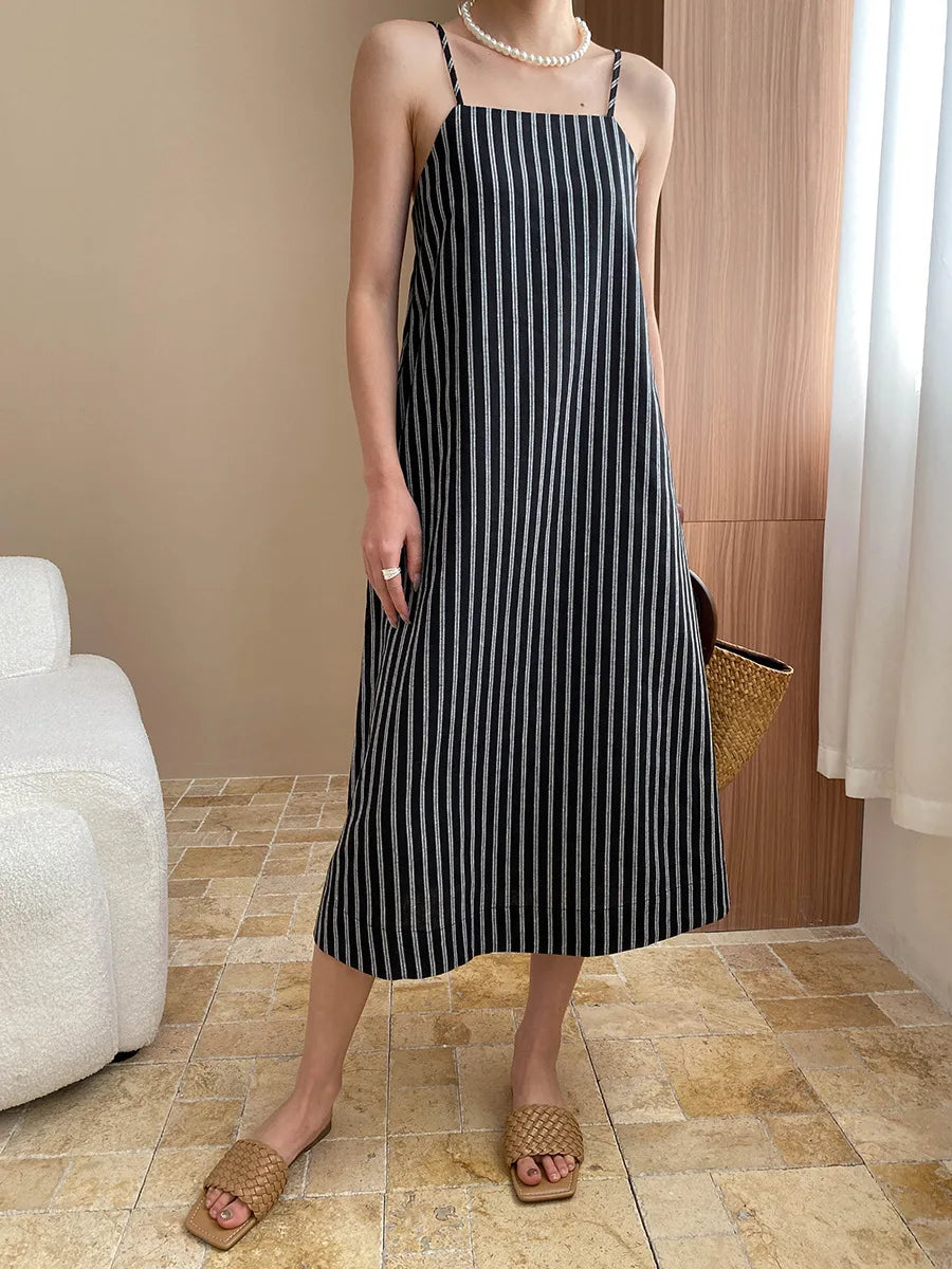 Spring and summer women's casual striped loose suspender dress