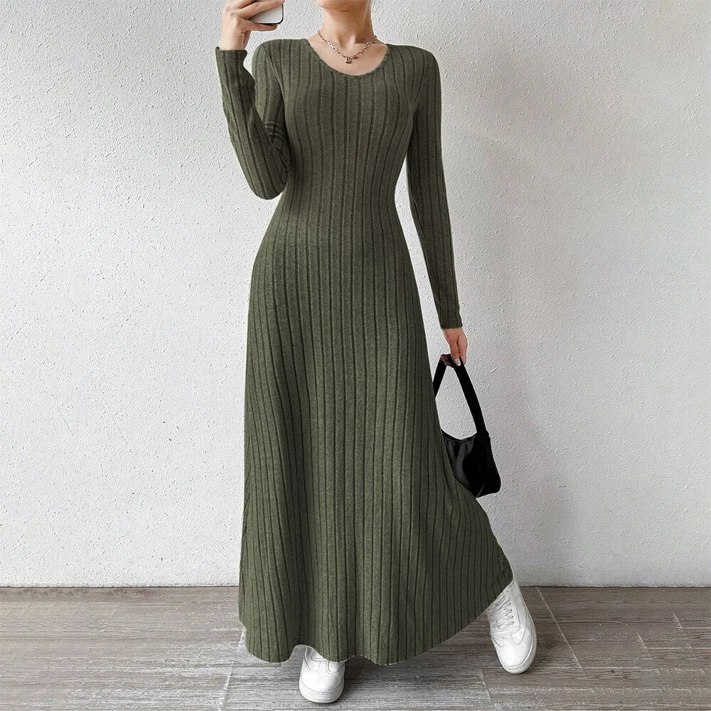 Mia Muse Women's Dresses All Season Office Lady Ventilate Solid Color Waist In Design Long Sleeve MIDI Lettuce Trim Suitable f