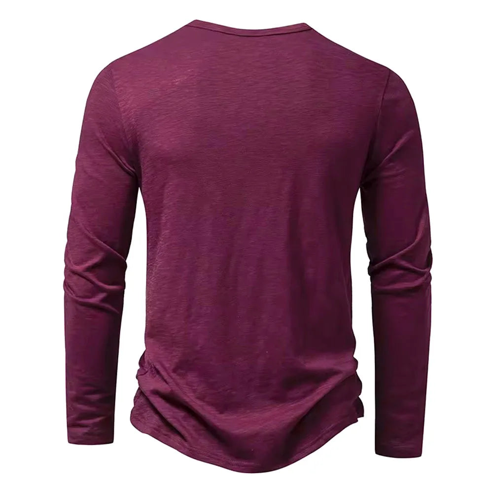 Autumn New Men's Cotton Button Long Sleeve Henley Neck T-Shirt Casual Solid Color Breathable Versatile Fashion Slim T-Shirts