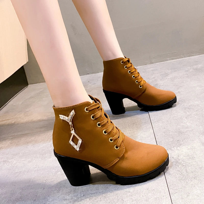 Comemore 2024 New Women Shoes Lace Up Ankle Boots Zapatos Mujer Fashion High Heels Ladies Casual Spring Pumps Platform Heel 42