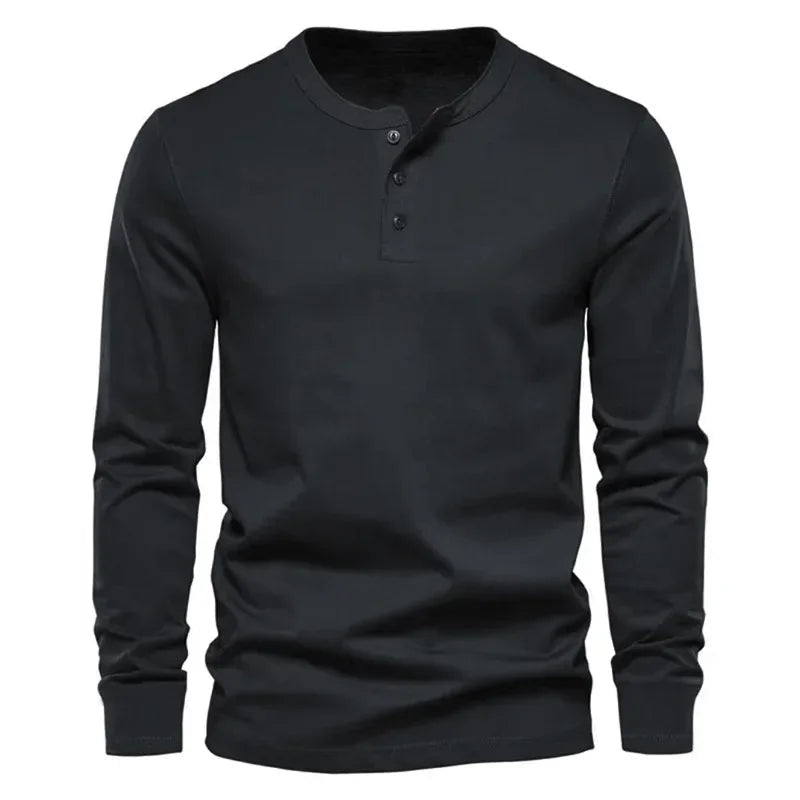 Cross-border Spring and Autumn Clothing European and American Men's T-Shirt Long-sleeved Men's Base Henry Shirt