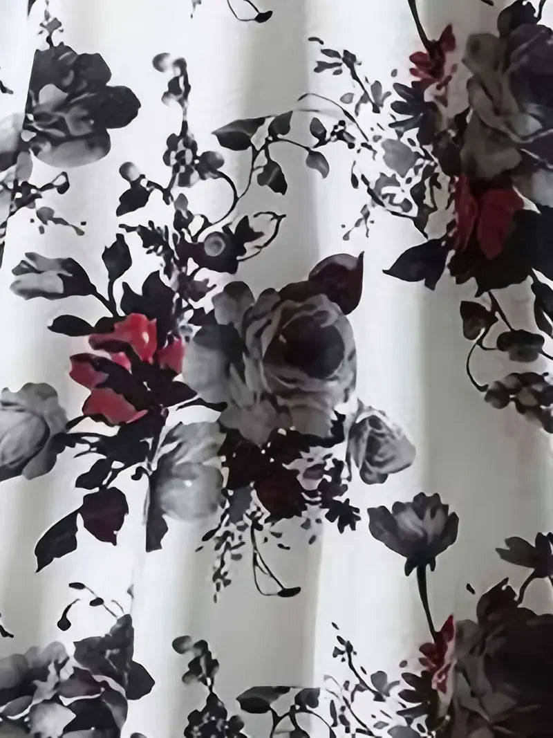 Spring and Summer Women's Digital Printing Short Sleeve Long Dress Round Neck Pullover Plaid Full Skirt Elegant Dress