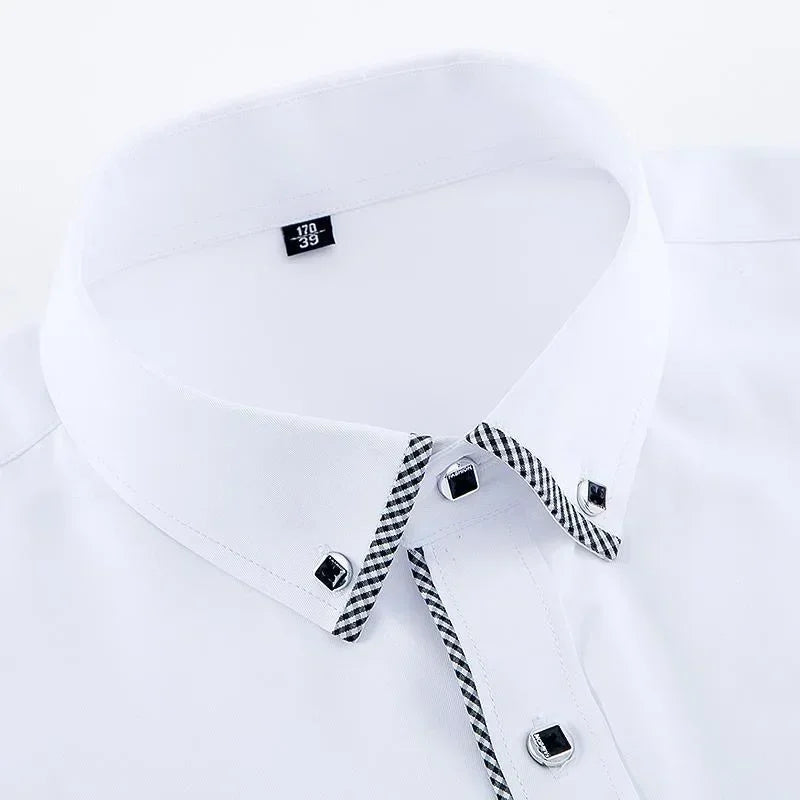 Spring and Autumn Men Dress Shirt Long Sleeve Trim Business Casual Solid Color Shirt Slim Fit White Base Layer Shirt for Male