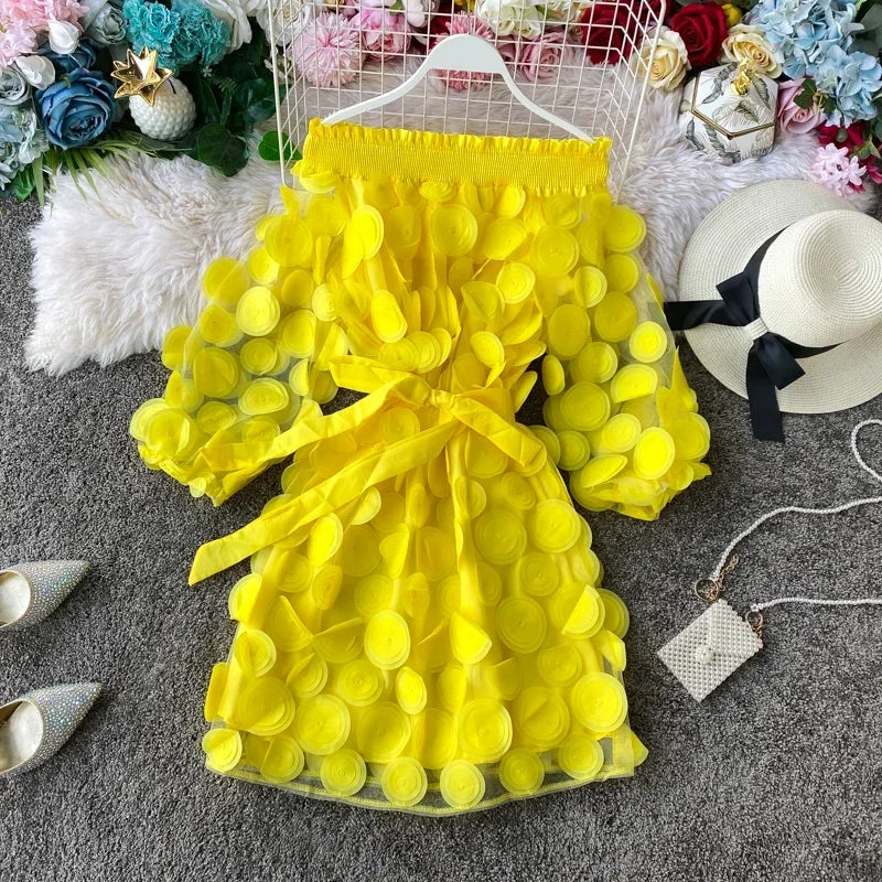 2024 Spring Sexy off shoulder dresses bandage short Dress summer flower Party casual Women beach holiday a-line elegant dress