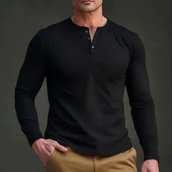 Cross-border Spring and Autumn Clothing European and American Men's T-Shirt Long-sleeved Men's Base Henry Shirt